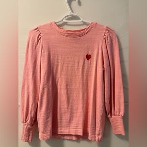 LOFT Pink Long Sleeve Puff Sleeve with Heart Detail